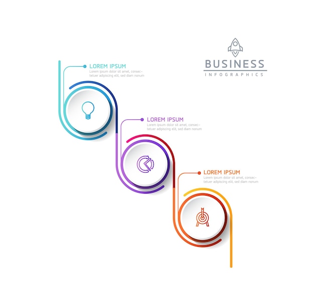 Modelo de infográfico de negócios de etapas de conexão circular com 3 elementos