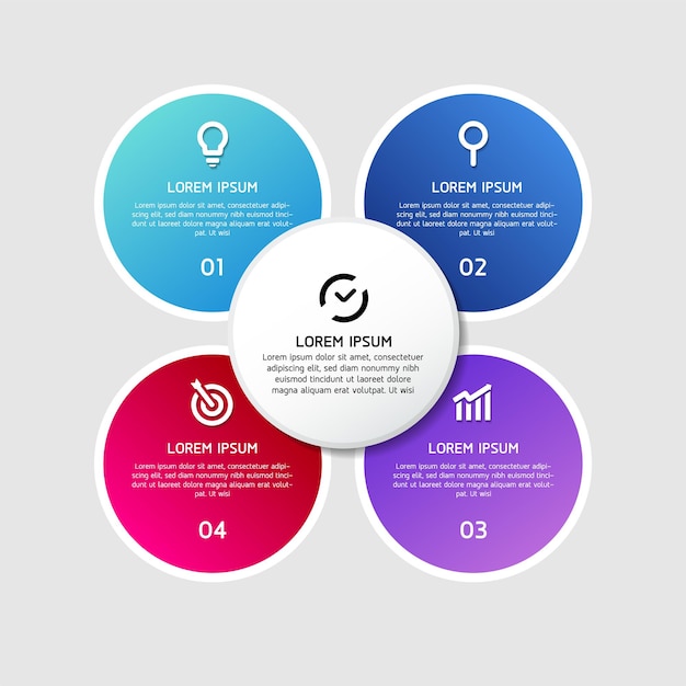 Modelo de infográfico de negócios de etapas de conexão circular com 4 elementos