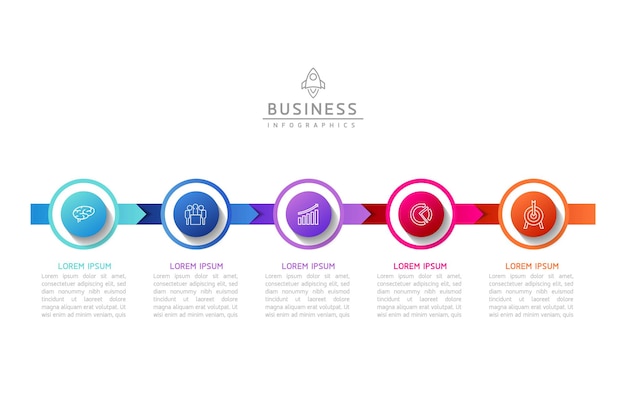 Vetor modelo de infográfico de negócios de etapas de conexão circular com 5 elementos