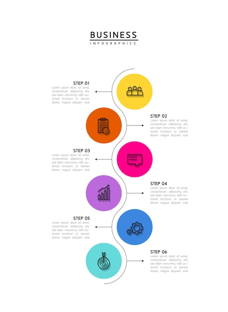 Modelo de infográfico de negócios de etapas de conexão circular com 6 elementos