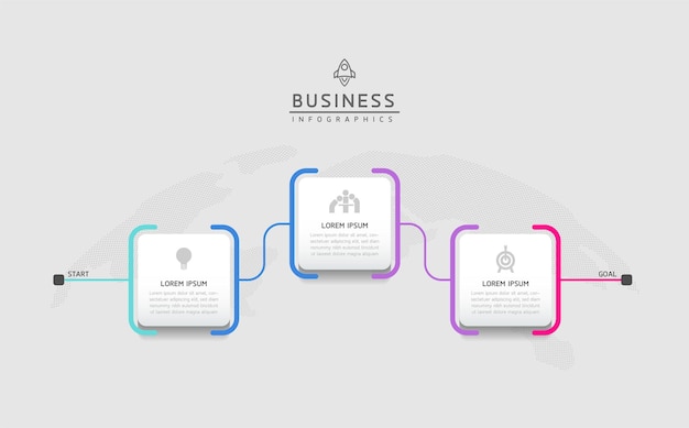 Modelo de infográfico de negócios de etapas de conexão com 3 elementos
