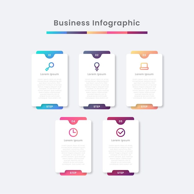 Modelo de infográfico de negócios de mesa plana de passos