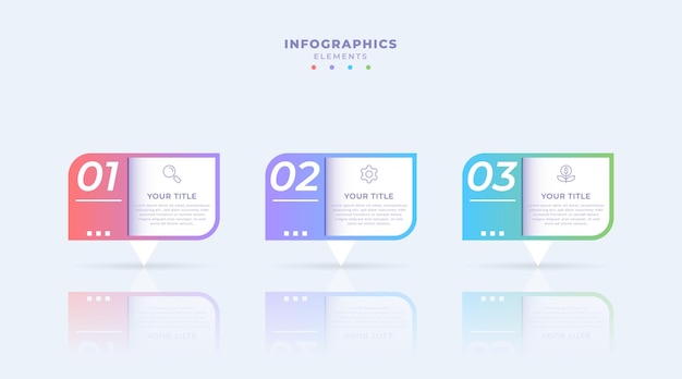 Vetor modelo de infográfico de negócios gradiente com três etapas ou opções