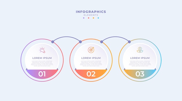 Vetor modelo de infográfico de negócios gradiente com três etapas