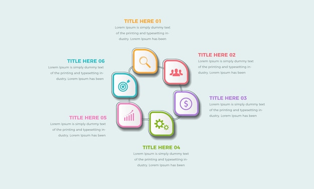 Modelo de infográfico de negócios. opções de design ou etapas com 6 números, design de infográfico colorido