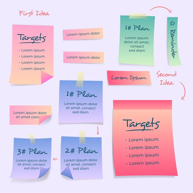 Modelo de infográfico de notas adesivas de gradiente