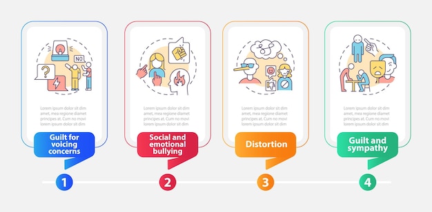 Modelo de infográfico de retângulo de estratégias de manipulação emocional visualização de dados com 4 etapas gráfico de informações de linha de tempo de processo layout de fluxo de trabalho com ícones de linha myriad probold fontes regulares usadas