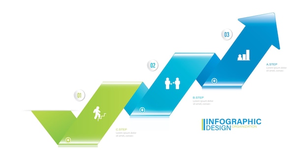 Modelo de infográfico de vetor de apresentação com ilustração de ações de 3 etapas ícones de lista de infográfico