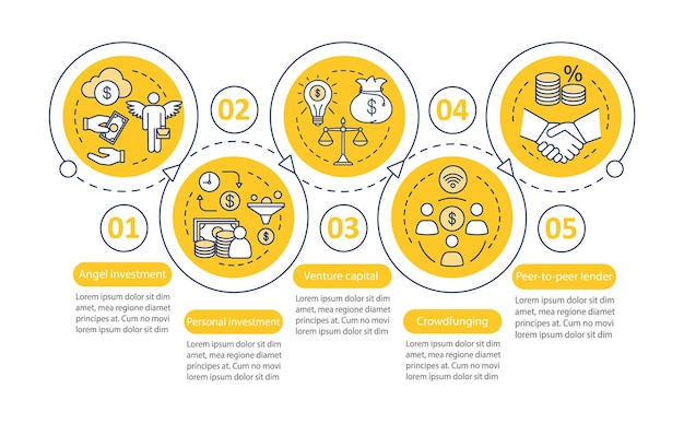 Modelo de infográfico de vetor de investimento de inicialização