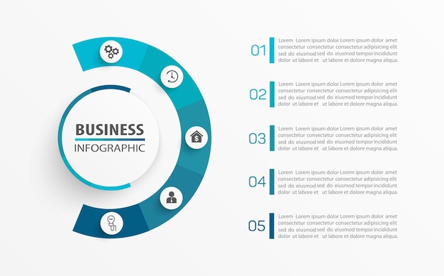 Modelo de infográfico de vetor de negócios com 5 opções ou etapas