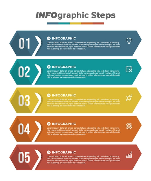 Modelo de infográfico estratégico de negócios em cinco etapas