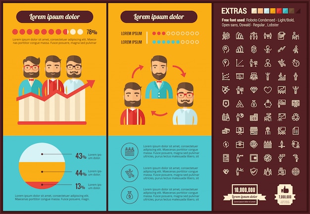 Modelo de infográfico negócios design plano e conjunto de ícones