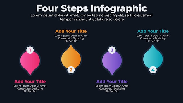 Vetor modelo de infográfico para etapas de processos de negócios com tema escuro