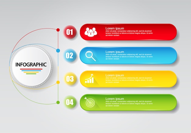 Modelo de infográfico para negócios com 4 opções, apresentação de dados de negócios