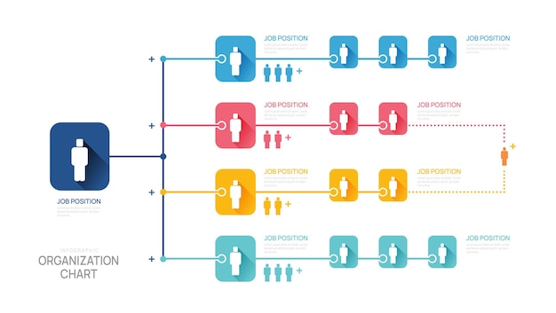 Vetor modelo de infográfico para organograma com ícones de avatar de negócios infográfico vetorial