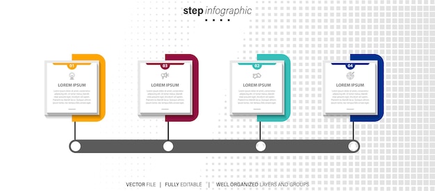 Vetor modelo de infográfico vetorial com 4 círculos integrados de rótulos conceito de negócio com 4 opções para c