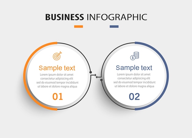 Modelo de infográfico vetorial com ícones e 2 opções ou etapas