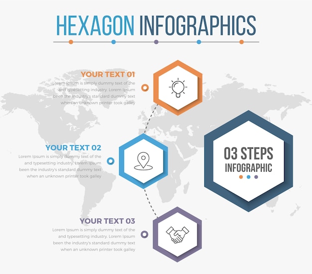 Modelo de infográficos com hexágono