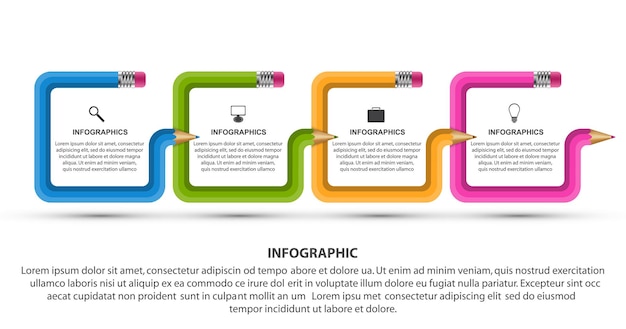 Modelo de infográficos com lápis colorido.