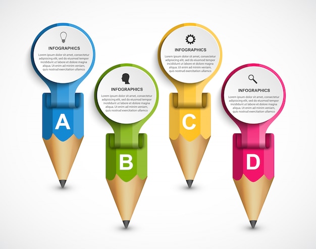 Modelo de infográficos com lápis colorido.