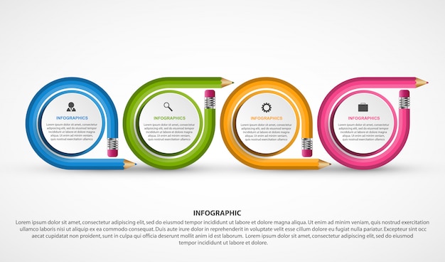 Modelo de infográficos com lápis colorido.