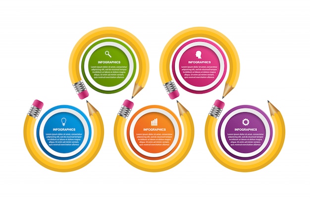 Modelo de infográficos com lápis.