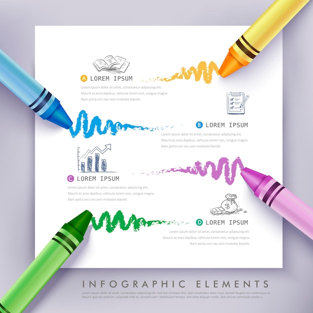 Modelo de infográficos criativos com ícones de lápis, quebra-cabeça e educação. estilo minimalista do projeto abstrato infográfico. vetor de layout gráfico ou site.