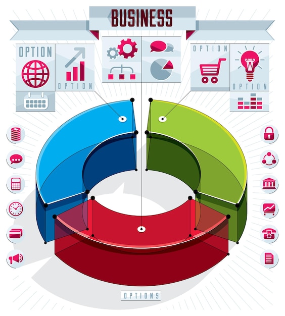 Vetor modelo de infográficos criativos, ideia de círculo 3d setorizado, ilustração de layout vetorial.