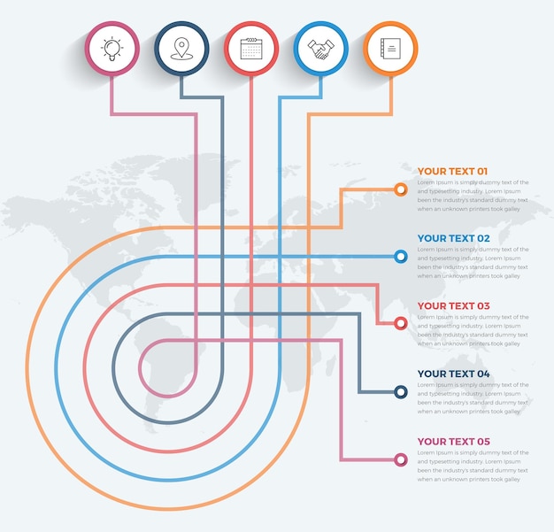 Vetor modelo de infográficos de círculo com 05 passos