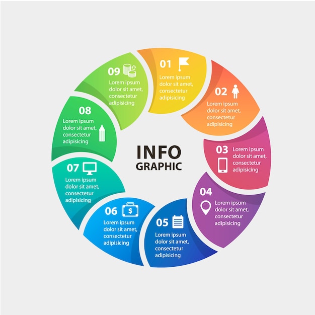 Modelo de infográficos de círculo de vetor para apresentação de gráfico de diagrama e gráfico conceito de negócio com o