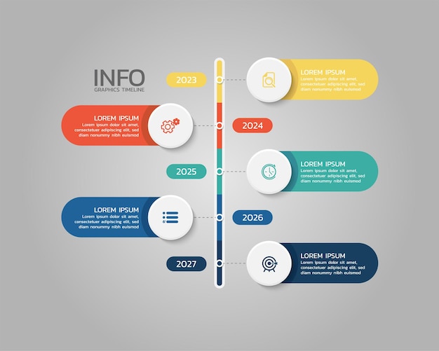 Modelo de infográficos de etapas circulares da linha do tempo para plano de fundo