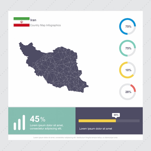 Modelo de infográficos de mapa e bandeira do irã