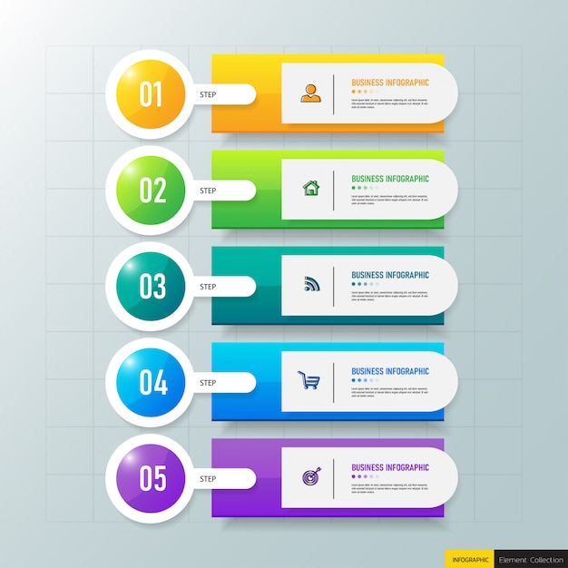 Modelo de infográficos de negócios com 5 etapas