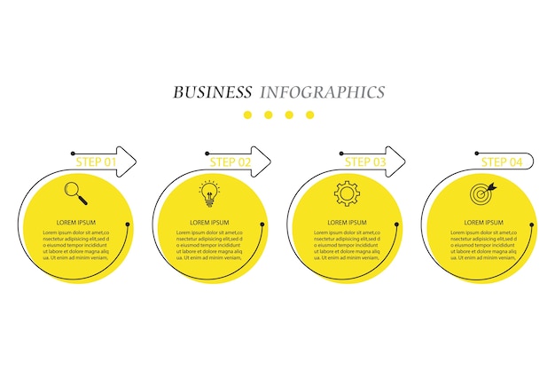 Modelo de infográficos de negócios de apresentação com 4 opções.