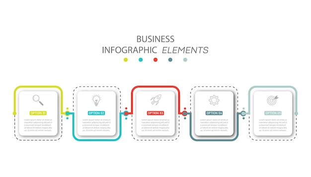 Modelo de infográficos de negócios de apresentação com 5 opções.