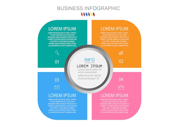 Modelo de infográficos de negócios o conceito é passo de opção do círculo 4 com cores
