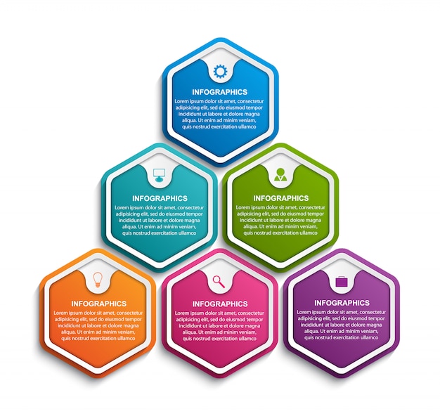 Modelo de infográficos de opções hexagonais