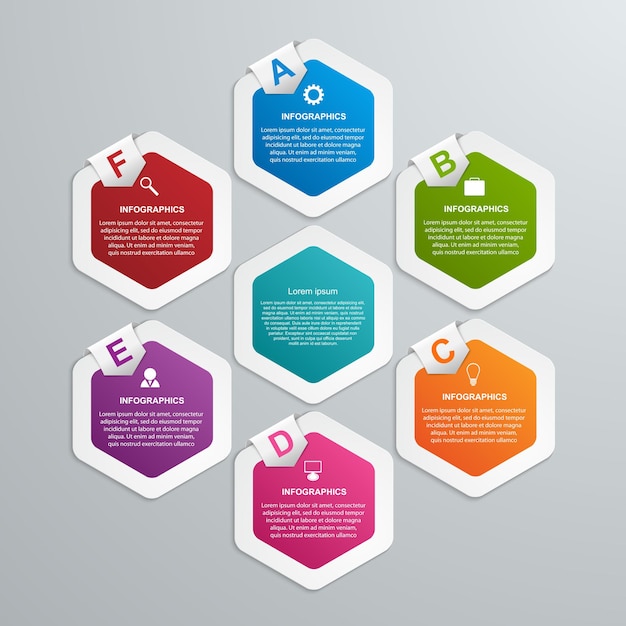 Vetor modelo de infográficos de opções hexagonais