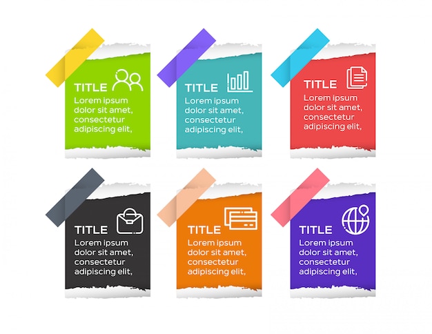 Vetor modelo de infográficos de papel com 6 opções