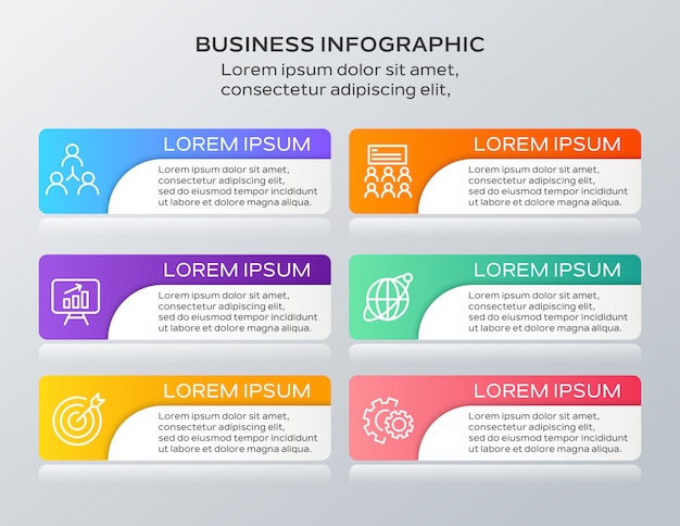 Modelo de infográficos de seis etapas de negócios