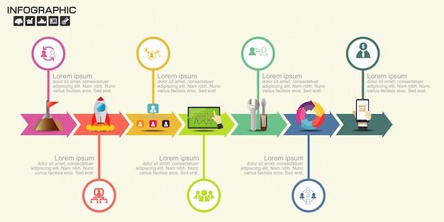 Modelo de infográficos de seta timeline 10 opções.