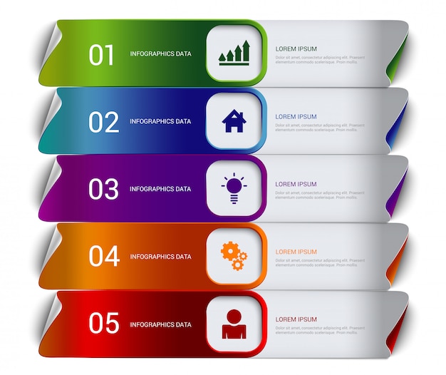 Modelo de infográficos do processo de etapas multicoloridas