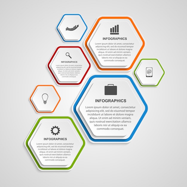 Modelo de infográficos hexágono abstrata.