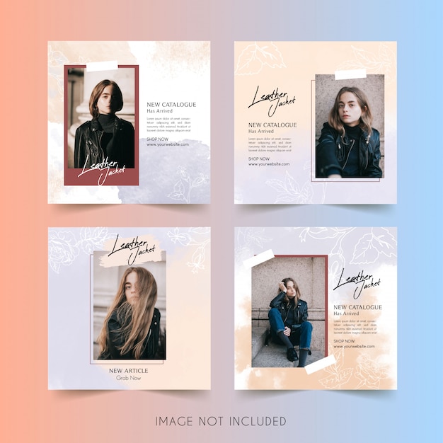 Modelo de instagram de mídia social de mulher fashion com postagem de pacote de aquarela