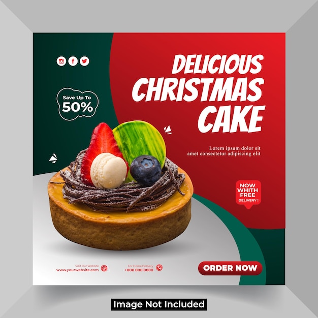 Vetor modelo de instagram de postagem de promoção de banner de mídia social de bolo doce de comida