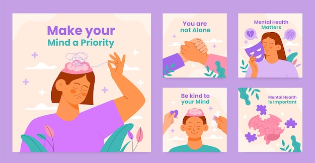 Modelo de Instagram de saúde mental do mundo desenhado à mão