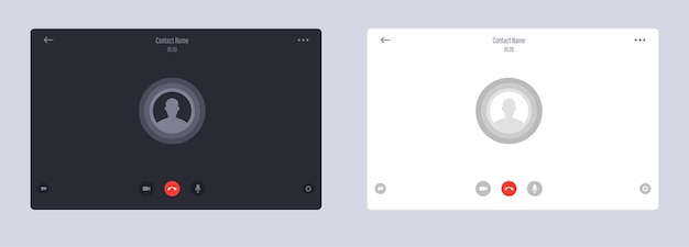 Modelo de interface de chamada de vídeo online com ícone de usuário no modo claro e escuro.