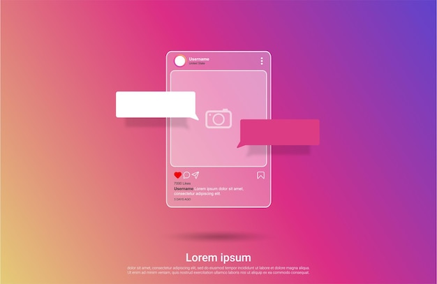 Modelo de interface de mídia social do instagram com bolhas de bate-papo