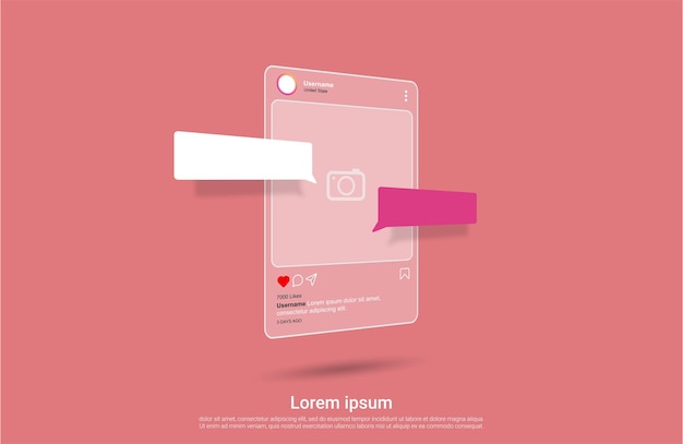 Modelo de interface de mídia social do Instagram com bolhas de bate-papo