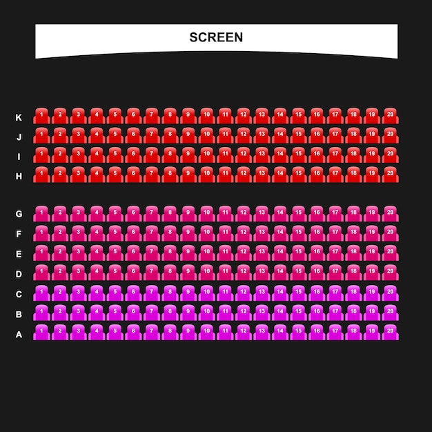 Modelo de interface de reserva de assentos de cinema para compra de ingressos